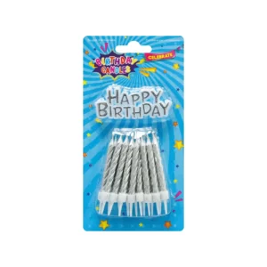 Bougies + plaque “Happy Birthday” argent – 17 pièces