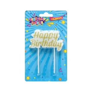 Bougie avec plaque “Happy Birthday” or