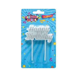 Bougie avec plaque “Happy Birthday” argent